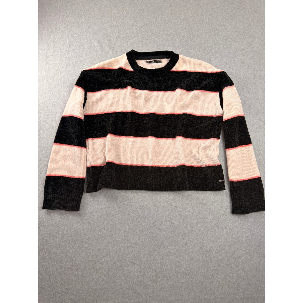 Volcom Womens Chenille Striped Sweater Black Cream Coral Pink Size M B0732000